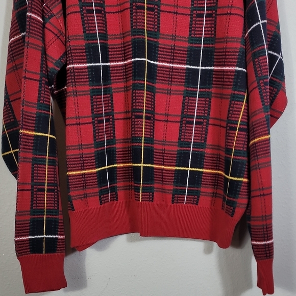 JOS A BANK Mens Plaid Crewneck Sweater Size XL Red Cotton Vintage Grandpa Y2K - Picture 3 of 11